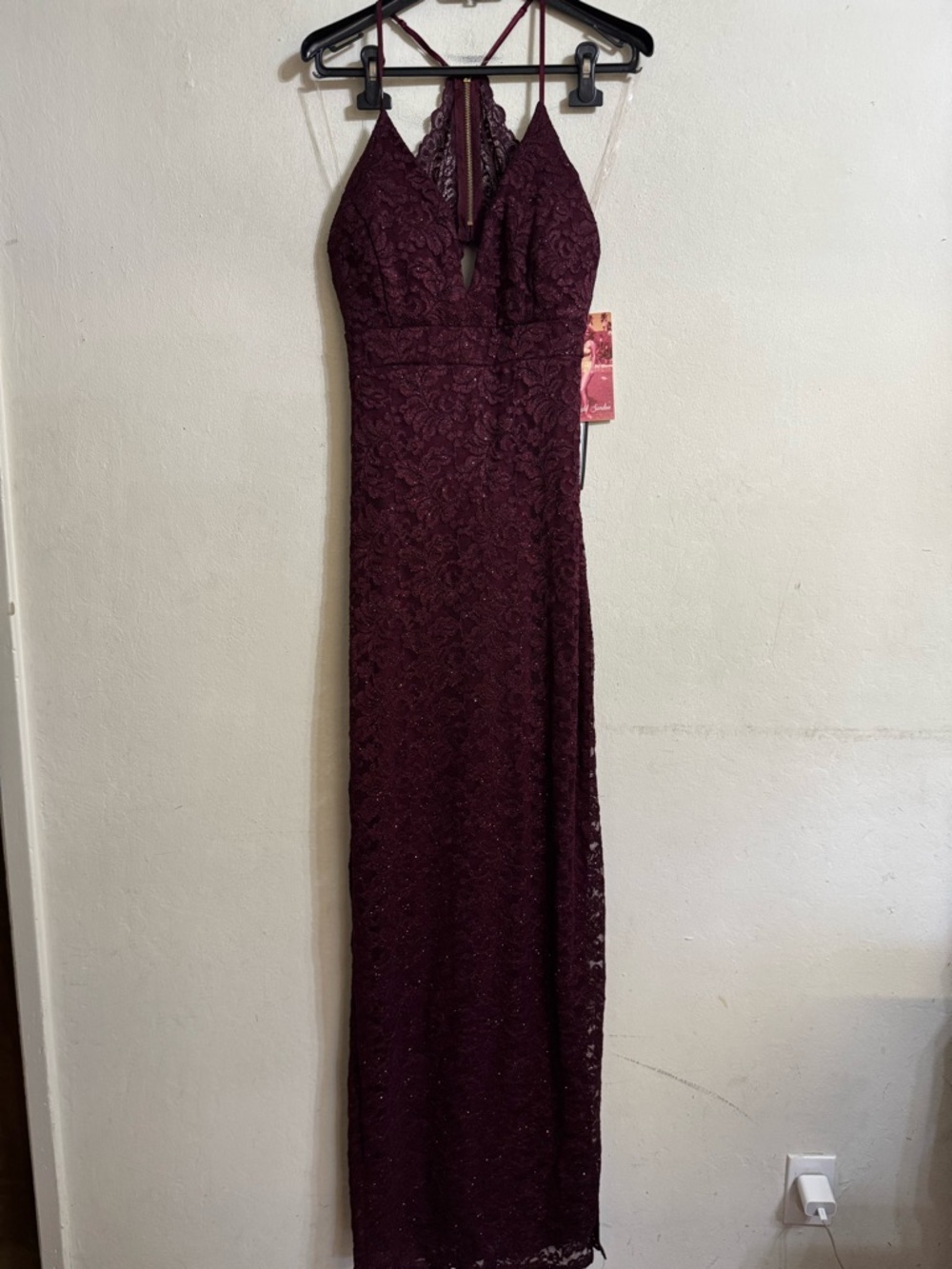 Emerald Sundae Plum Lace Maxi Dress with Strappy Back Size XL NWT